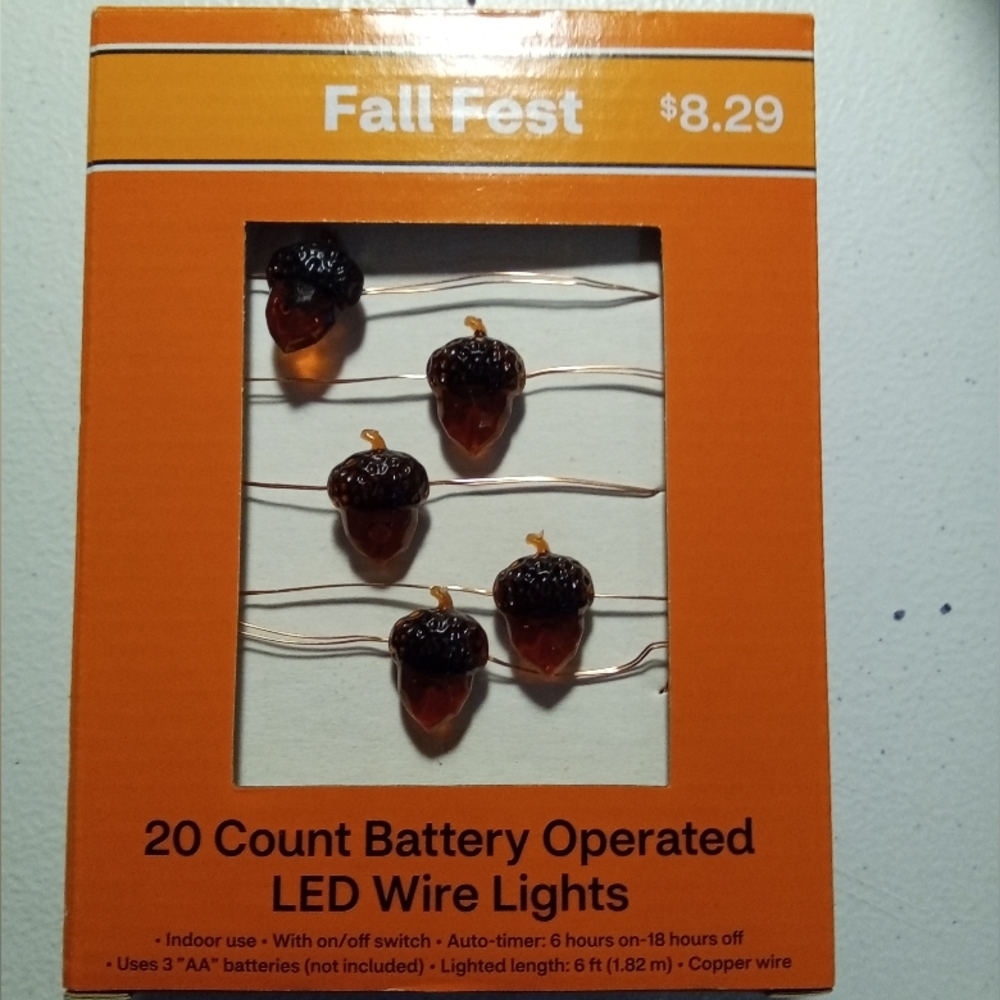 NIB Set of 2 Acorn LED Wire Lights 🌰 Auto-Timer 🌰 Battery Operated Fall Tree - Picture 5 of 5